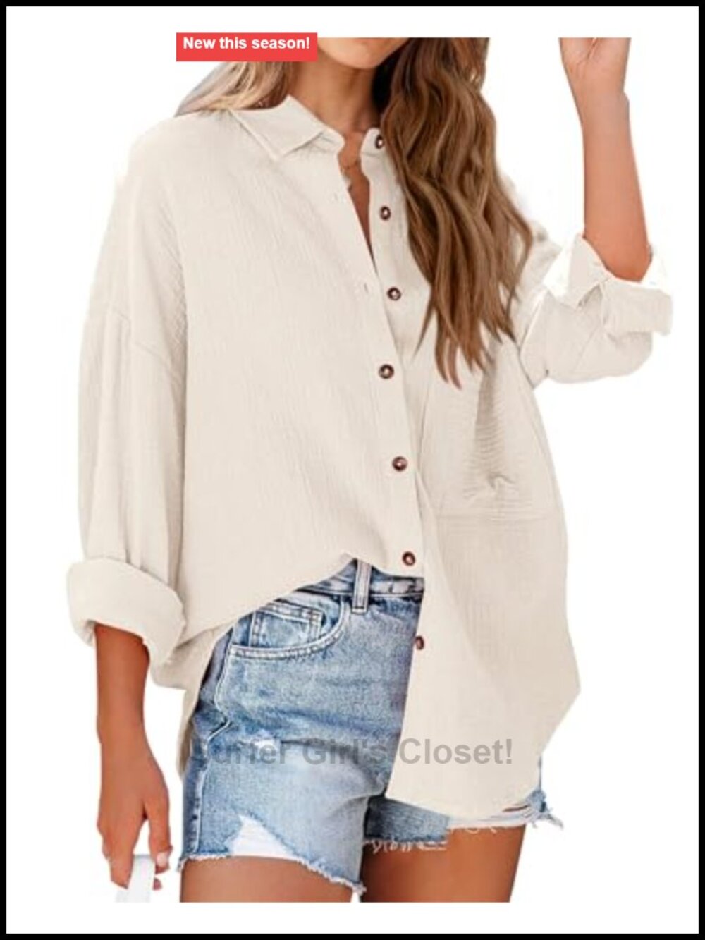 NOLLSOM Women's Button Down Blouse Long Sleeve V-Neck Cotton Work Top